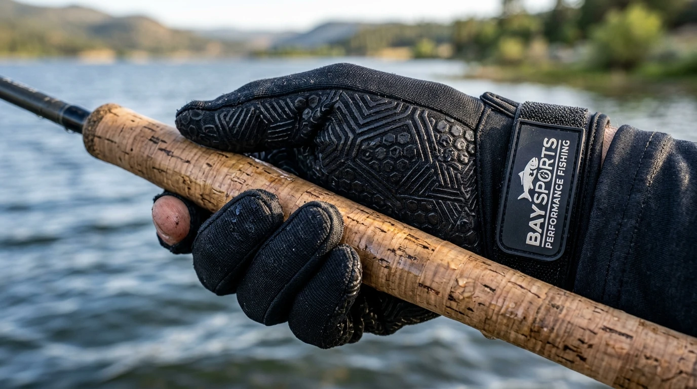 Non-slip silicone grip on fishing gloves