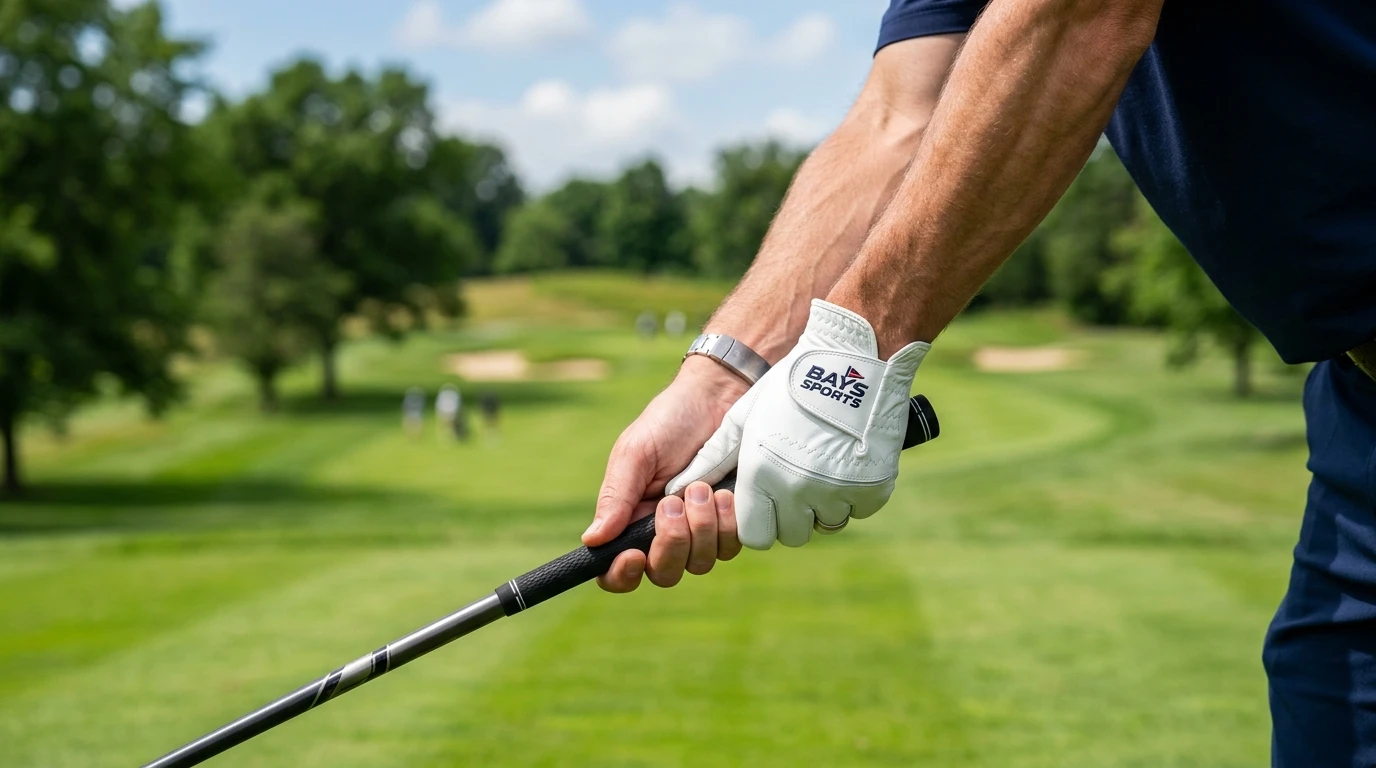 Golfer wearing premium Bays Sports golf glove
