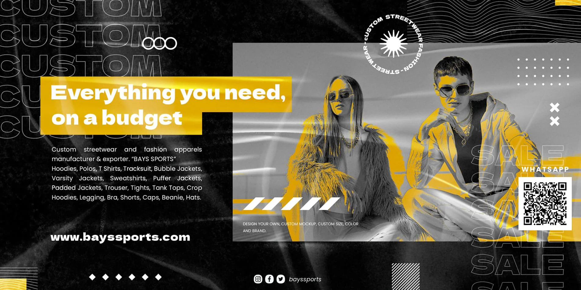 T-Shirts, Polos, Hoodies, Jackets, Tracksuit, Tank Tops, Shorts, Pants, Leggings, Sports Bra, Compression, Bags, Socks